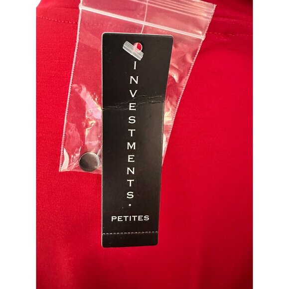 Mock Neck Red Long Sleeve Top With Button Accent On Shoulder Petite Medium Sleek - Picture 9 of 11